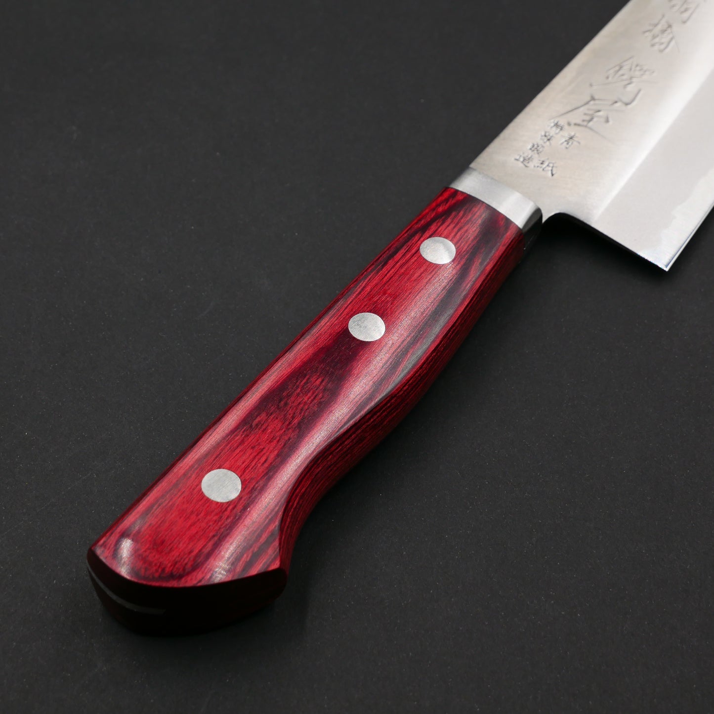 Blue#2 Carbon Steel StainlessClad Santoku Red Handle