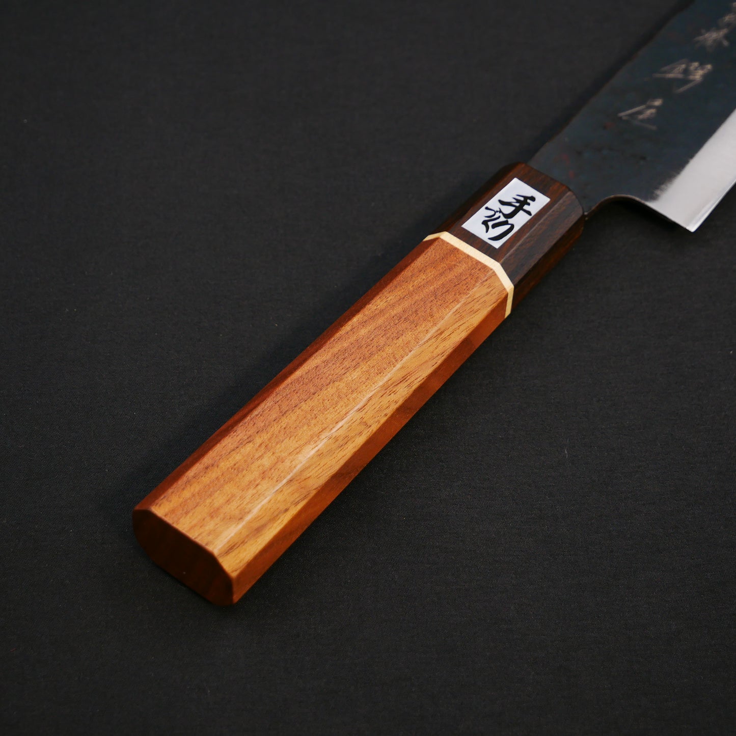 Blue#1 Carbon Steel Kurouchi StainlessClad Santoku Walnut Octagonal Handle