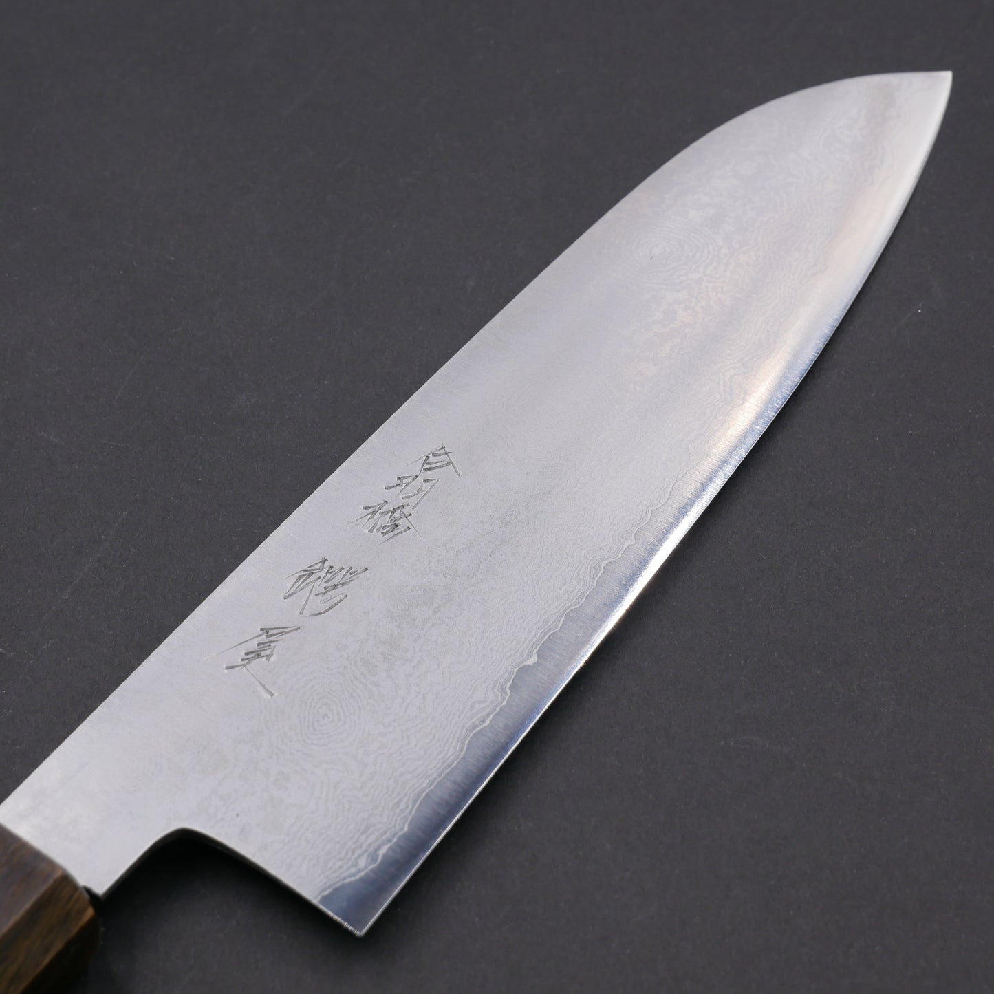 Silver#3 Stainless Steel Damascus Santoku Oak Octagonal Handle