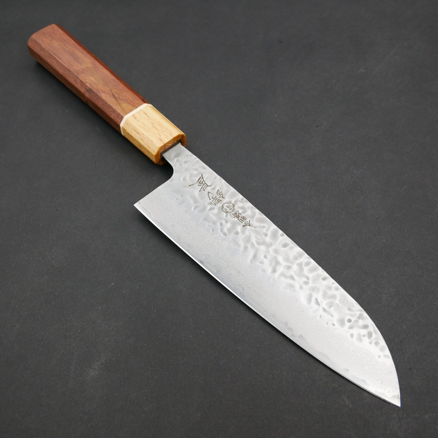 AUS10 Tsuchime Damascus Santoku Walnut Octagonal Handle