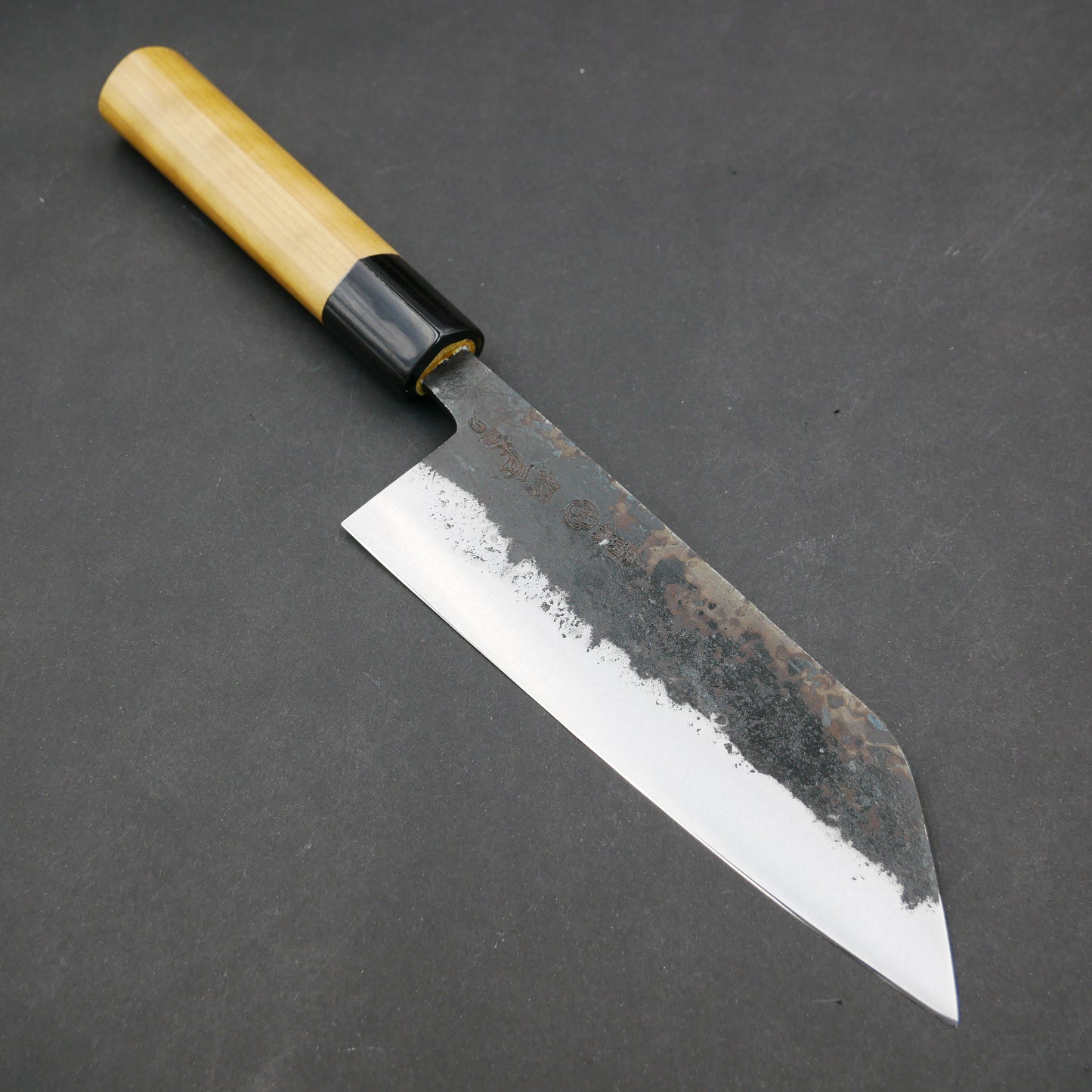 White#2 Carbon Steel Kurouchi Kiritsuke Santoku Magnolia Handle