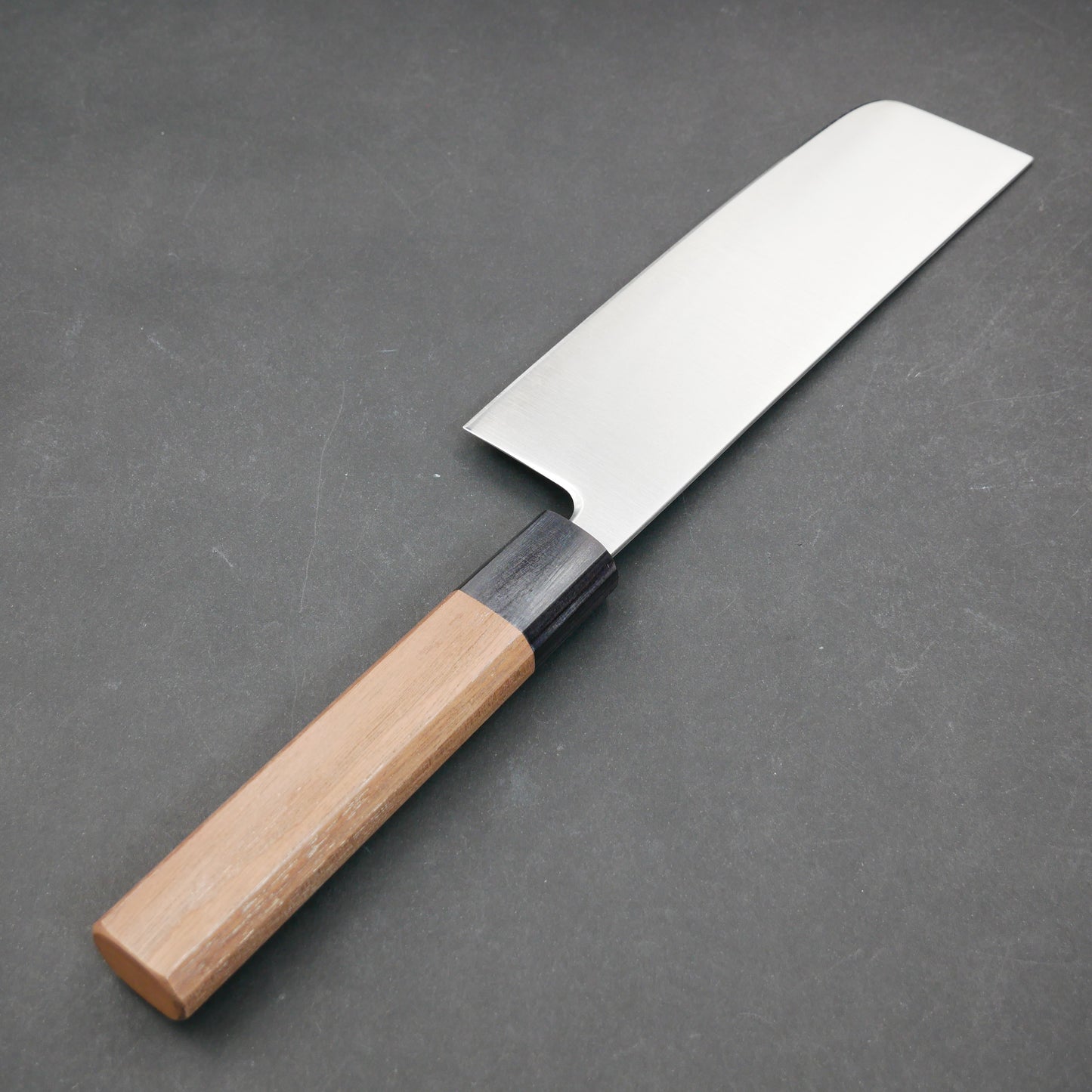BlueSuper Carbon Steel StainlessClad Nakiri Walnut Octagonal Handle