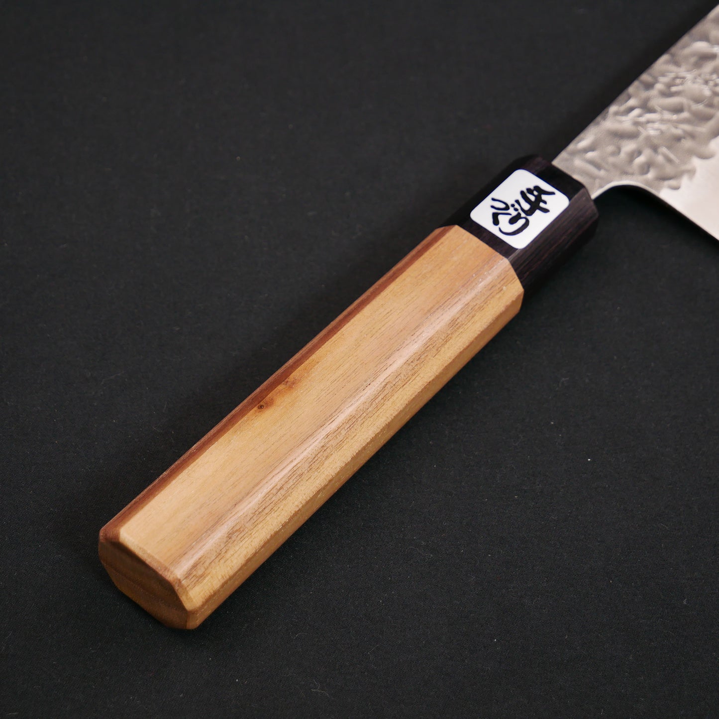 White#1 Carbon Steel Tsuchime Santoku Walnut Octagonal Handle