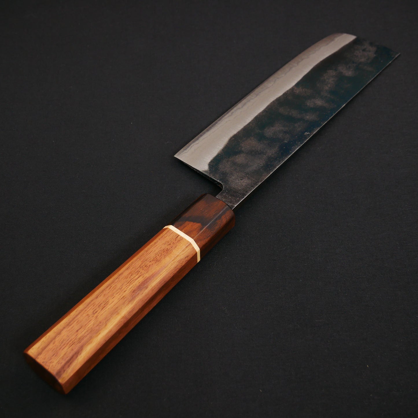 White#2 Carbon Steel Kurouchi Nakiri Walnut Octagonal Handle
