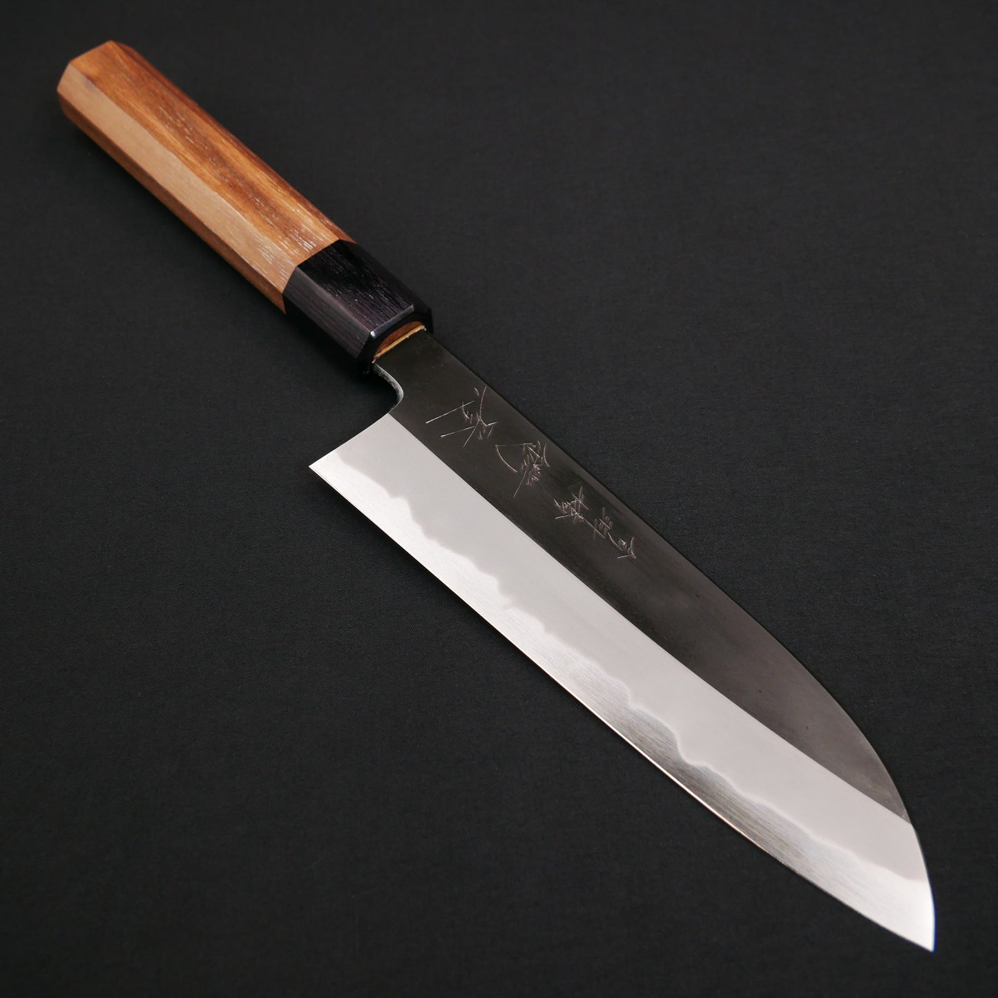 Blue#1 Carbon Steel Kurouchi Santoku Walnut Octagonal Handle
