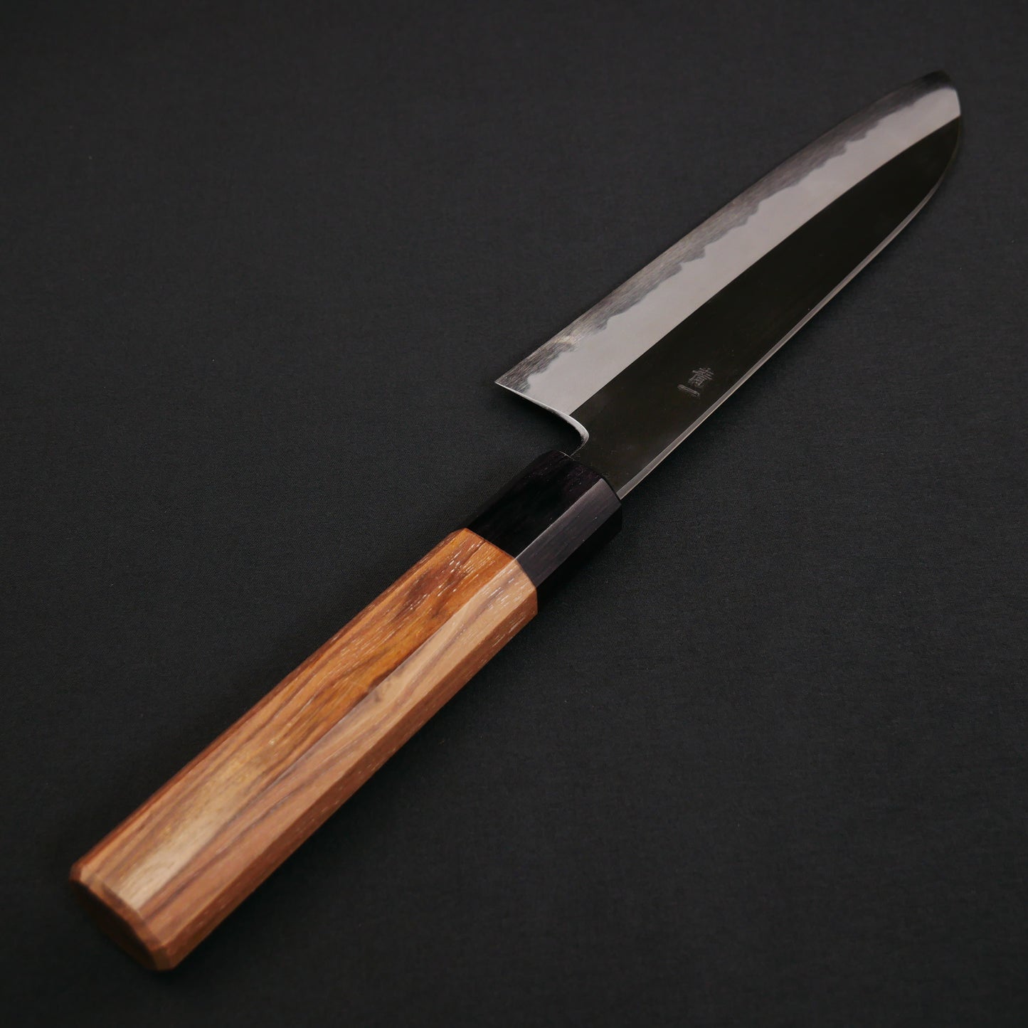 Blue#1 Carbon Steel Kurouchi Santoku Walnut Octagonal Handle