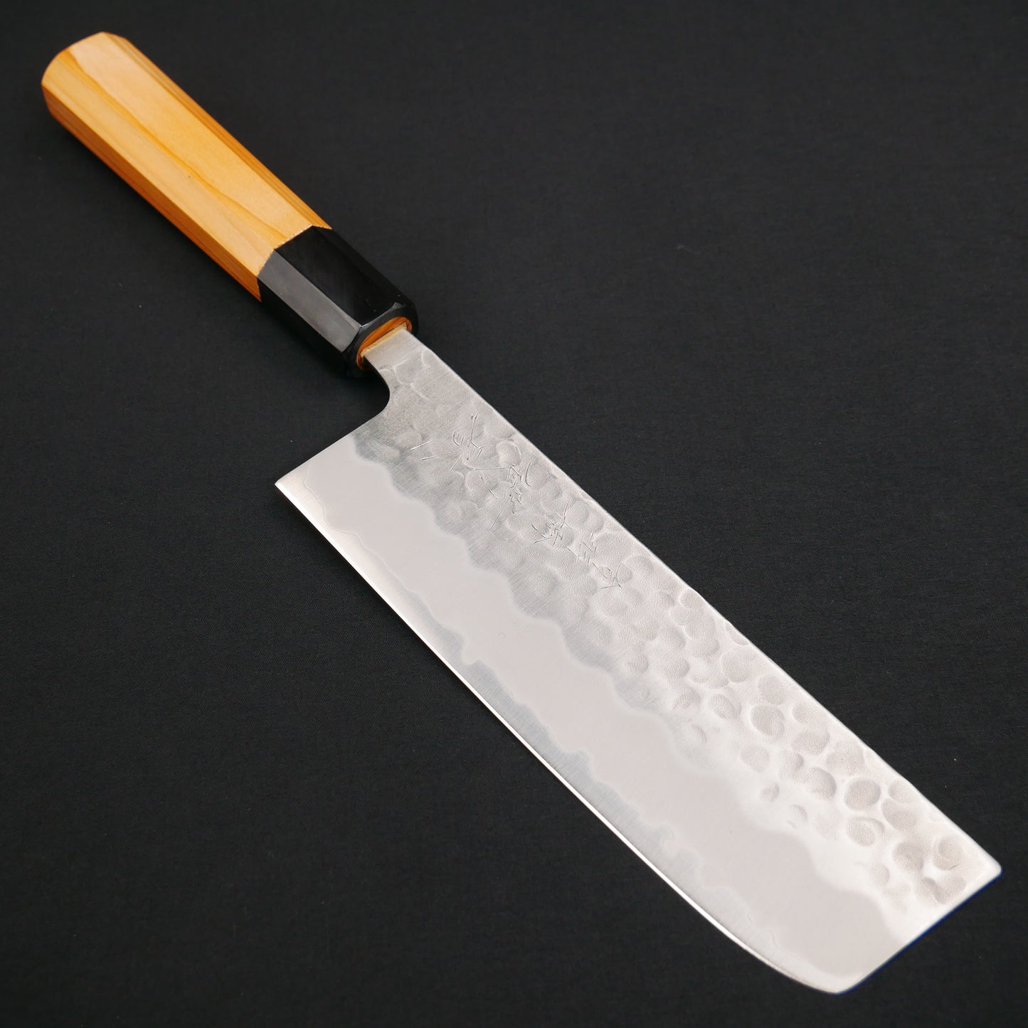 White#2 Carbon Steel Tsuchime StainlessClad Nakiri Yew Octagonal Handle