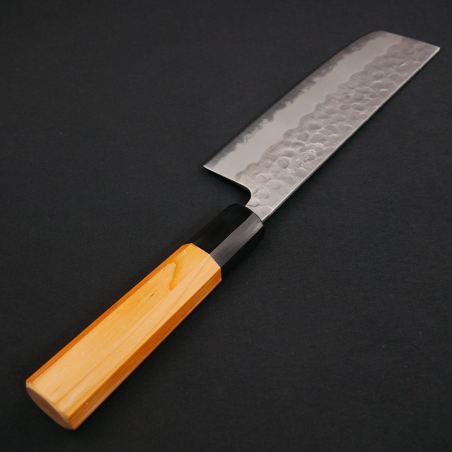 White#2 Carbon Steel Tsuchime StainlessClad Nakiri Yew Octagonal Handle