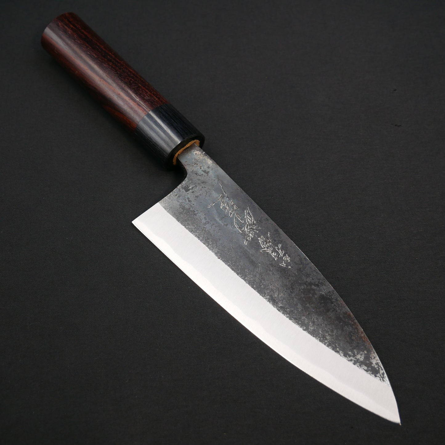 本種子島 青二鋼 黒打 出刃 紫檀柄 (両刃)