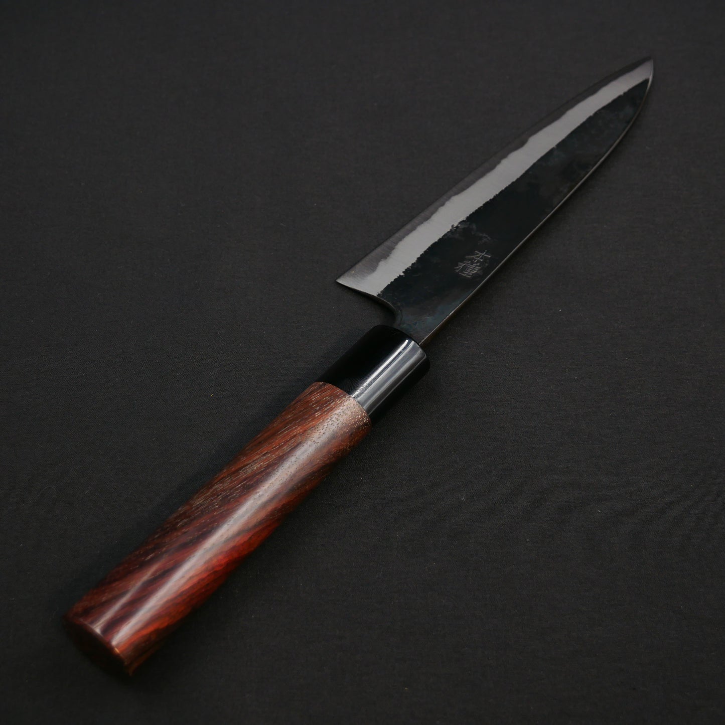 "Tanegashima" Blue#2 Carbon Steel Kurouchi Middle Santoku Rosewood Handle
