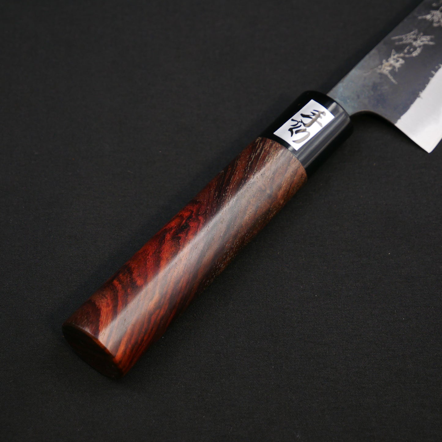 "Tanegashima" Blue#2 Carbon Steel Kurouchi Middle Santoku Rosewood Handle