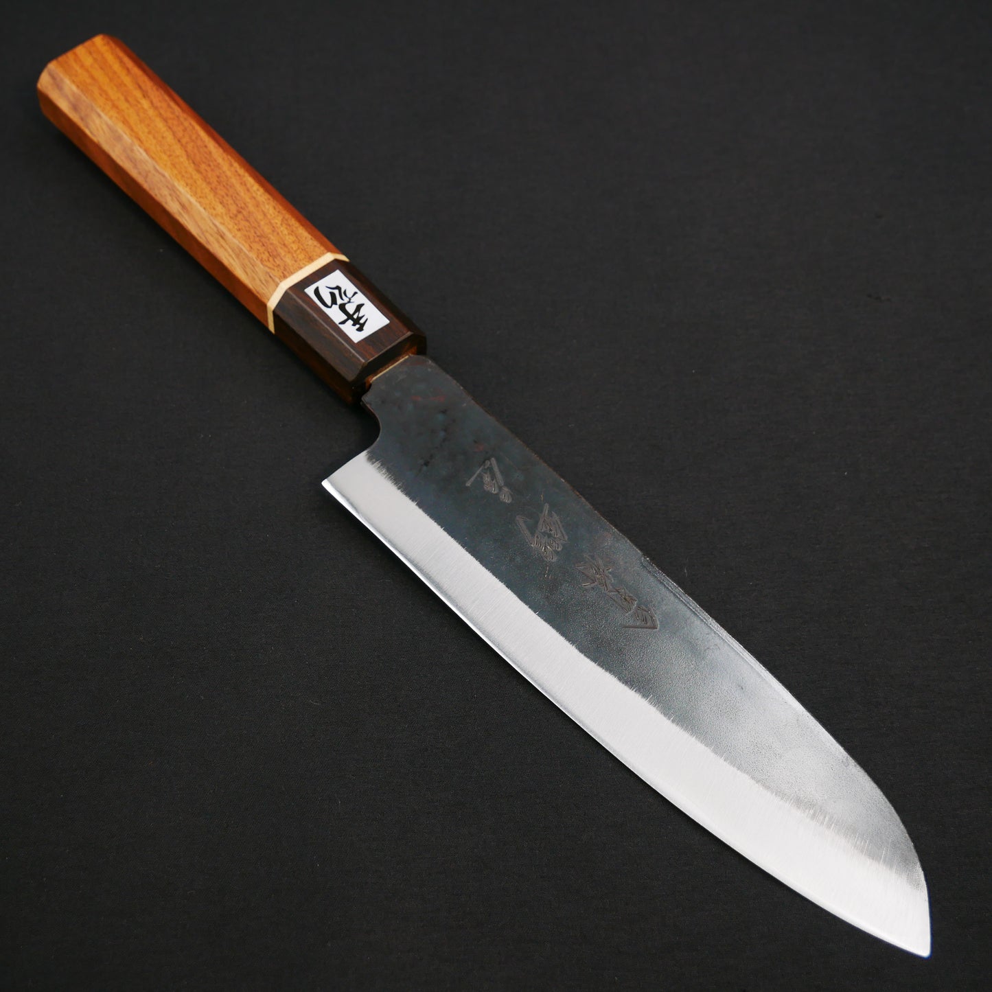 Blue#1 Carbon Steel Kurouchi StainlessClad Santoku Walnut Octagonal Handle