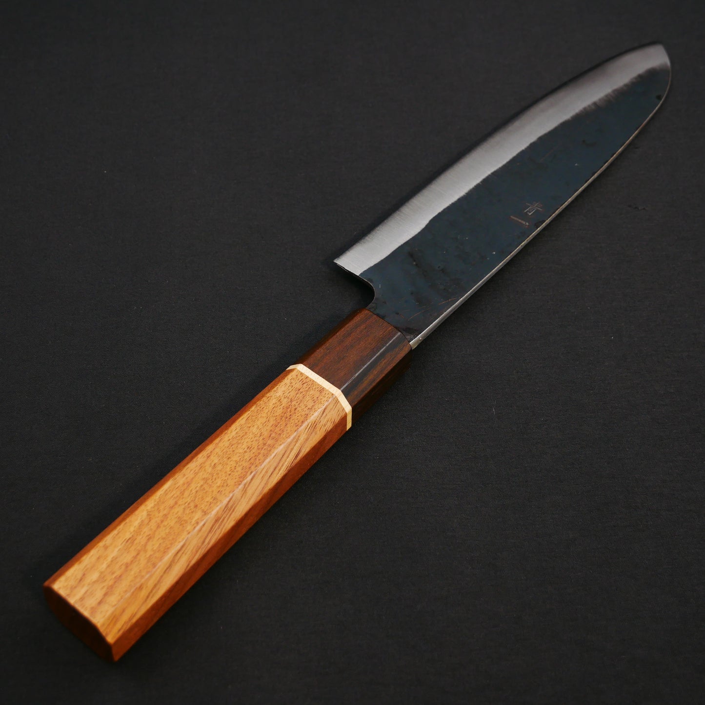 Blue#1 Carbon Steel Kurouchi StainlessClad Santoku Walnut Octagonal Handle