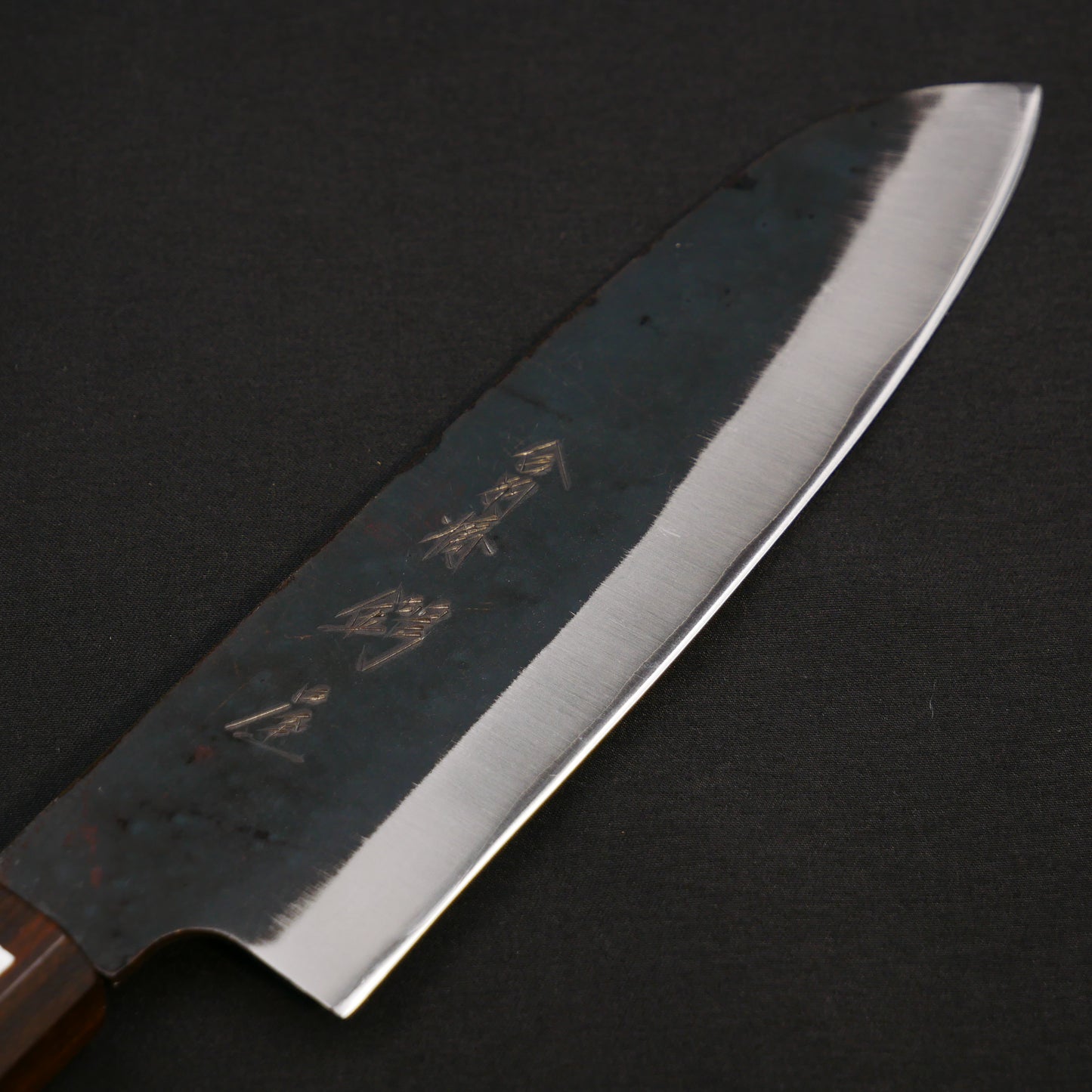 Blue#1 Carbon Steel Kurouchi StainlessClad Santoku Walnut Octagonal Handle