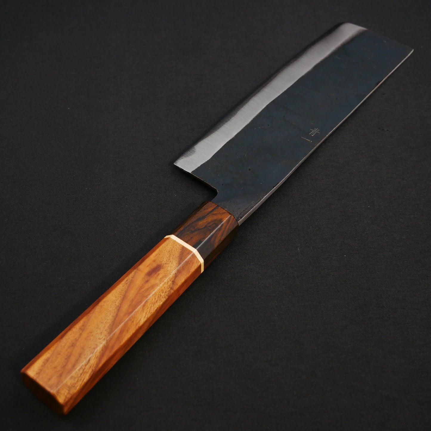 Blue#1 Carbon Steel Kurouchi StainlessClad Nakiri Walnut Octagonal handle