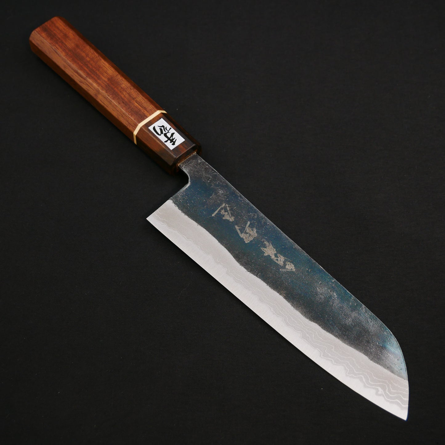 White#2 Carbon Steel Multilayer Kurouchi Santoku Walnut Octagonal Handle