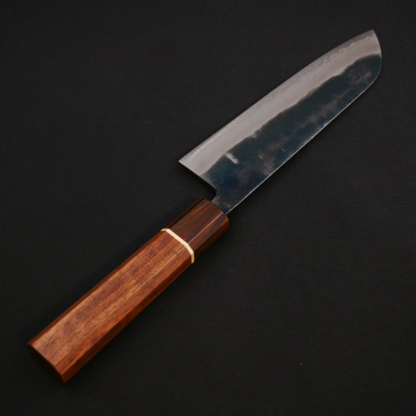 White#2 Carbon Steel Multilayer Kurouchi Santoku Walnut Octagonal Handle