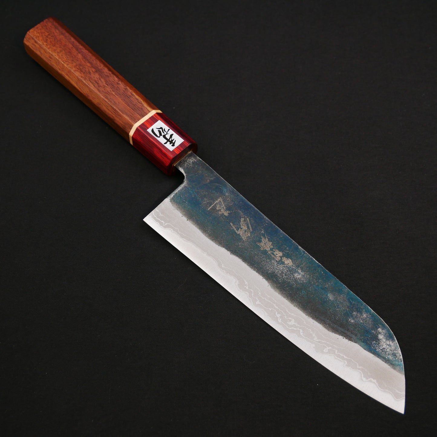 White#2 Carbon Steel Multilayer Kurouchi Santoku Walnut Octagonal Handle
