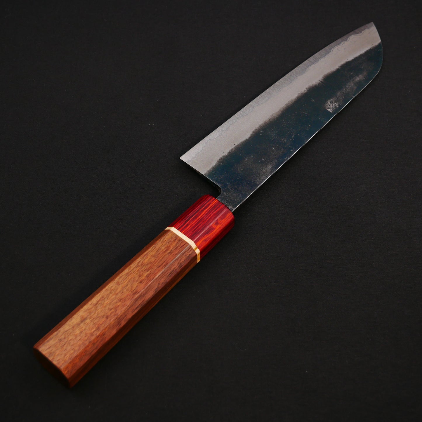White#2 Carbon Steel Multilayer Kurouchi Santoku Walnut Octagonal Handle