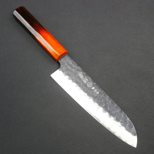Molybdenum Vanadium Steel Kurouchi Tsuchime Santoku Oak Urushi Octagonal Handle