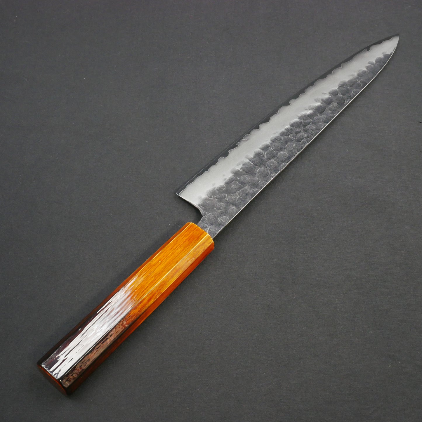 Molybdenum Vanadium Steel Kurouchi Tsuchime Gyuto Oak Urushi Octagonal Handle