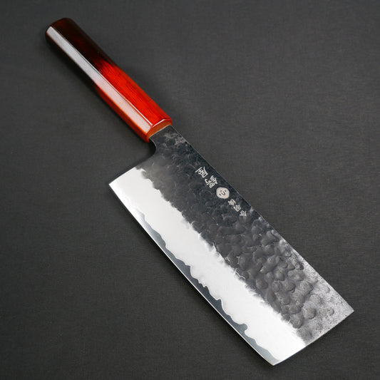 モリブデンバナジウム鋼 黒打 鎚目 幅広菜切 樫漆八角柄