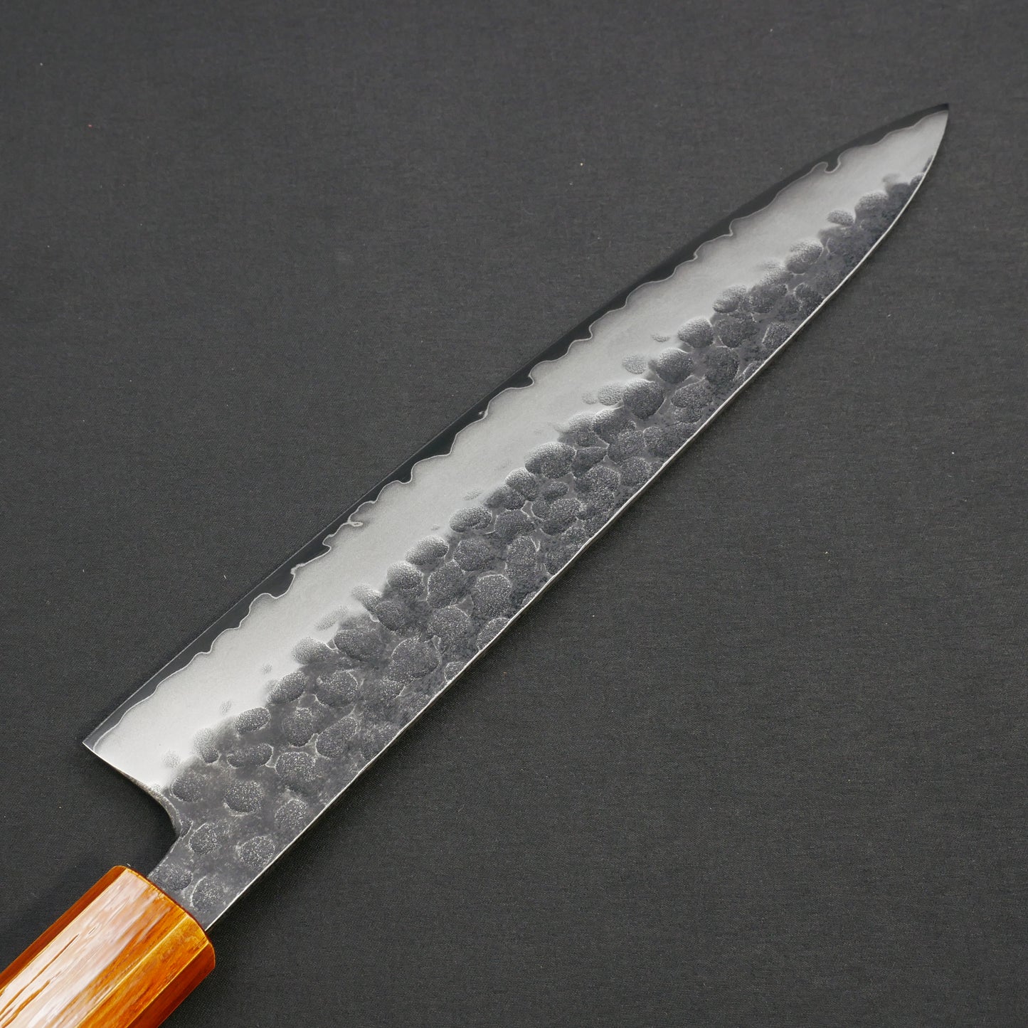 Molybdenum Vanadium Steel Kurouchi Tsuchime Gyuto Oak Urushi Octagonal Handle