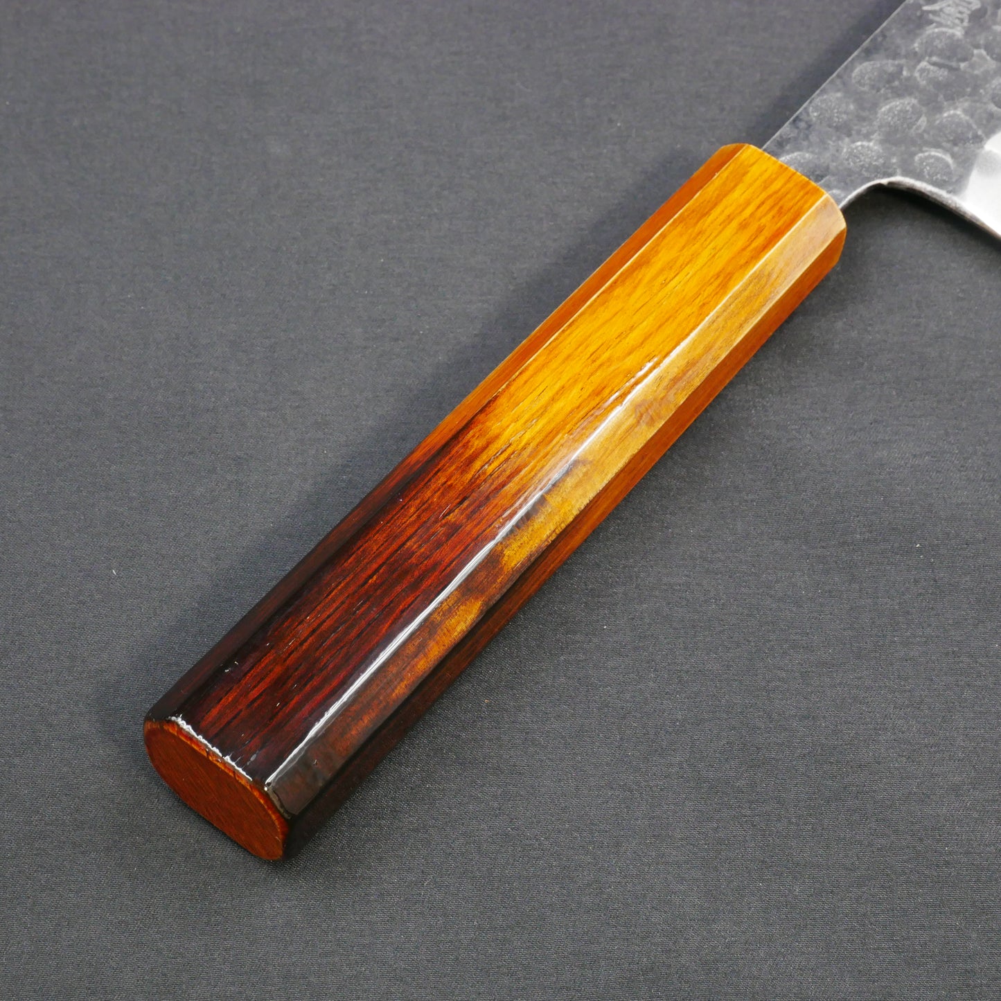 Molybdenum Vanadium Steel Kurouchi Tsuchime Gyuto Oak Urushi Octagonal Handle