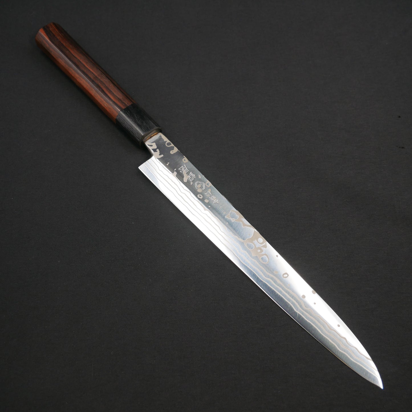 Yoshida Hamono ZDP189 Damascus Yanagiba Ebony Octagonal Handle