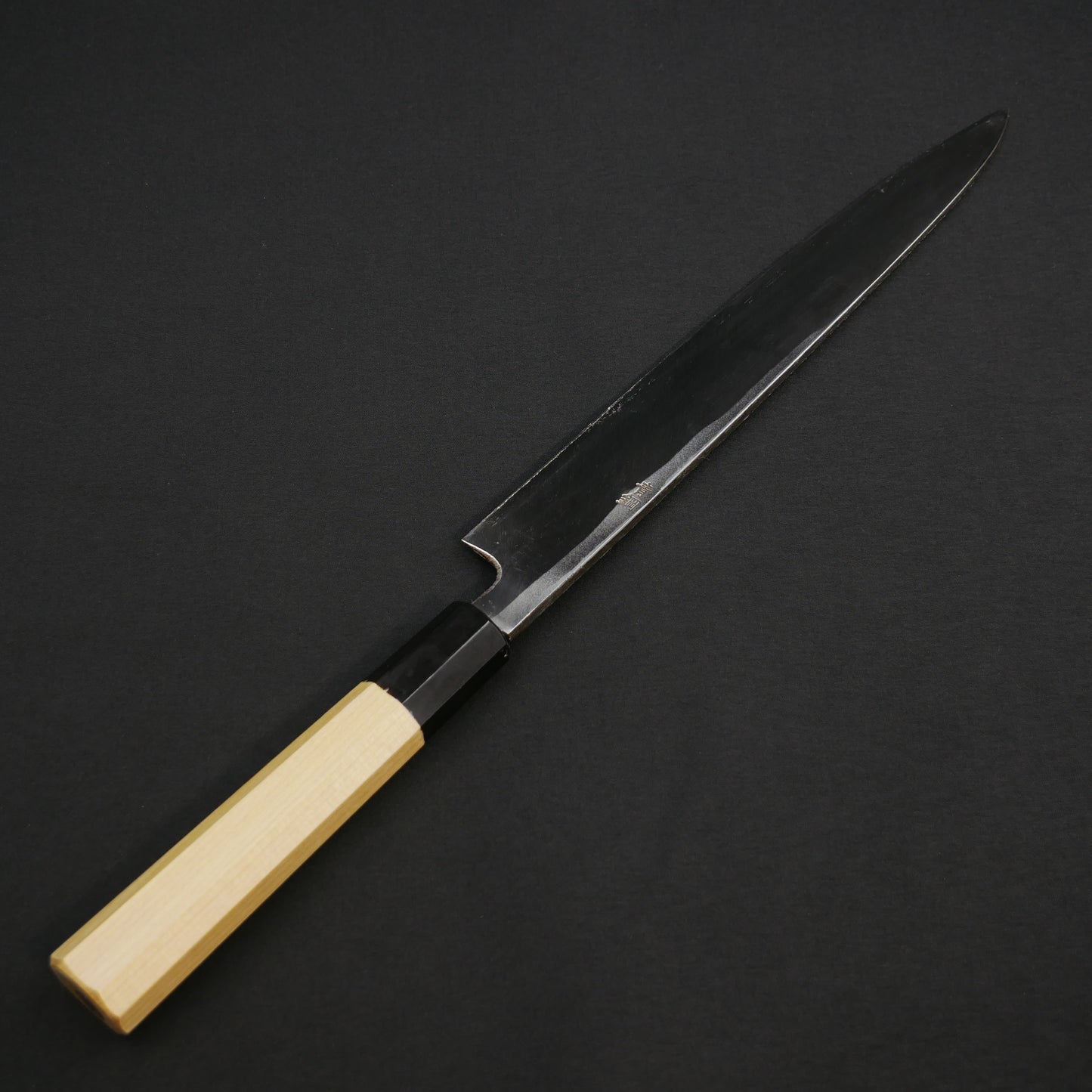 Blue#2 Carbon Steel Kurouchi Tsuchime Yanagiba Magnolia Octagonal Handle