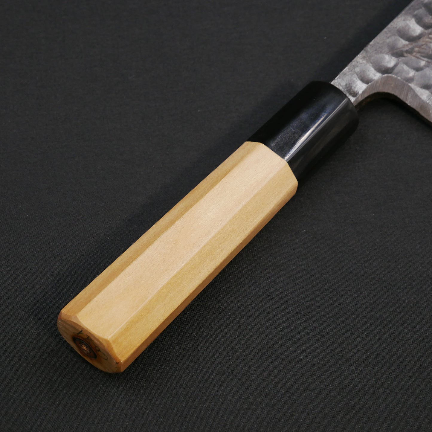 White#2 Carbon Steel Kurouchi Tsuchime Deba Magnolia Octagonal Handle