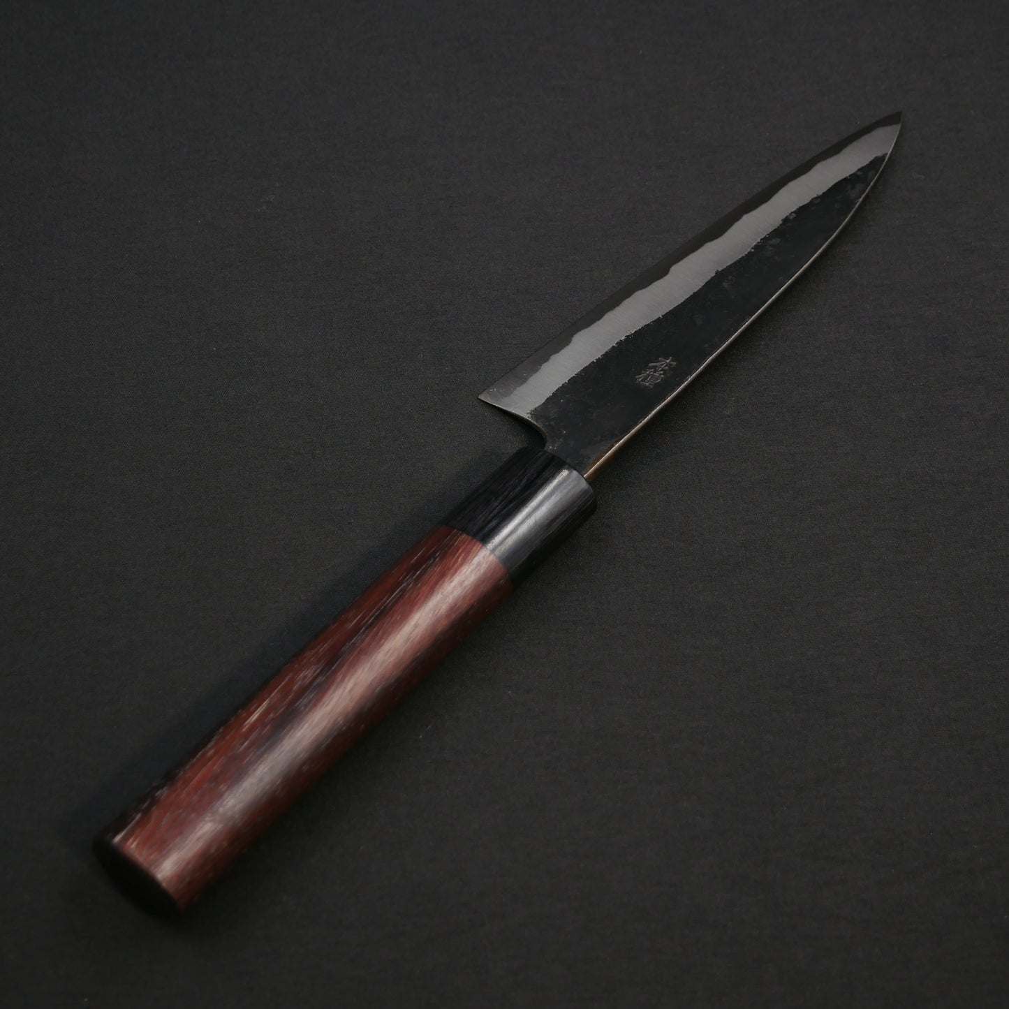"Tanegashima" Blue#2 Carbon Steel Kurouchi Small Santoku Rosewood Handle