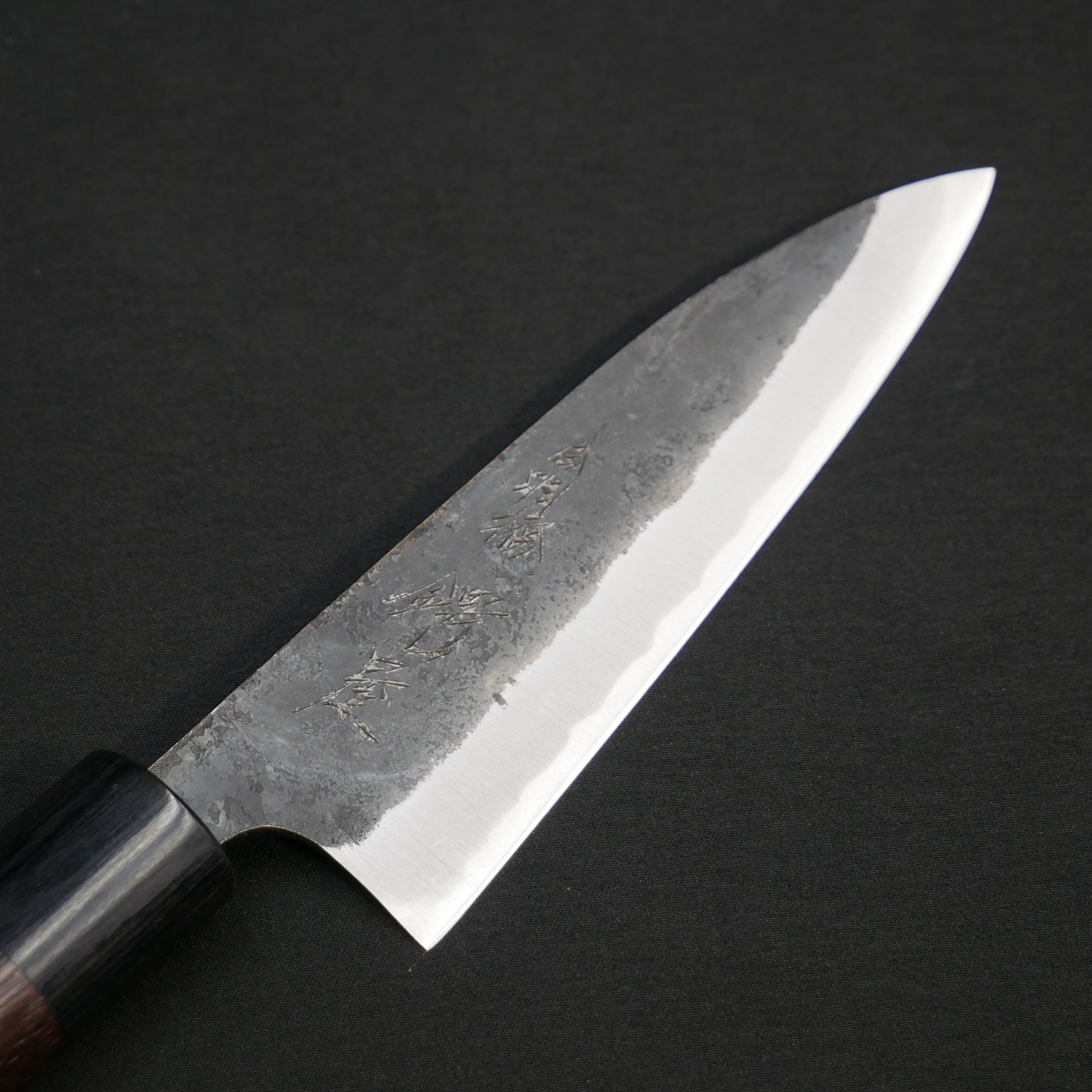 "Tanegashima" Blue#2 Carbon Steel Kurouchi Small Santoku Rosewood Handle