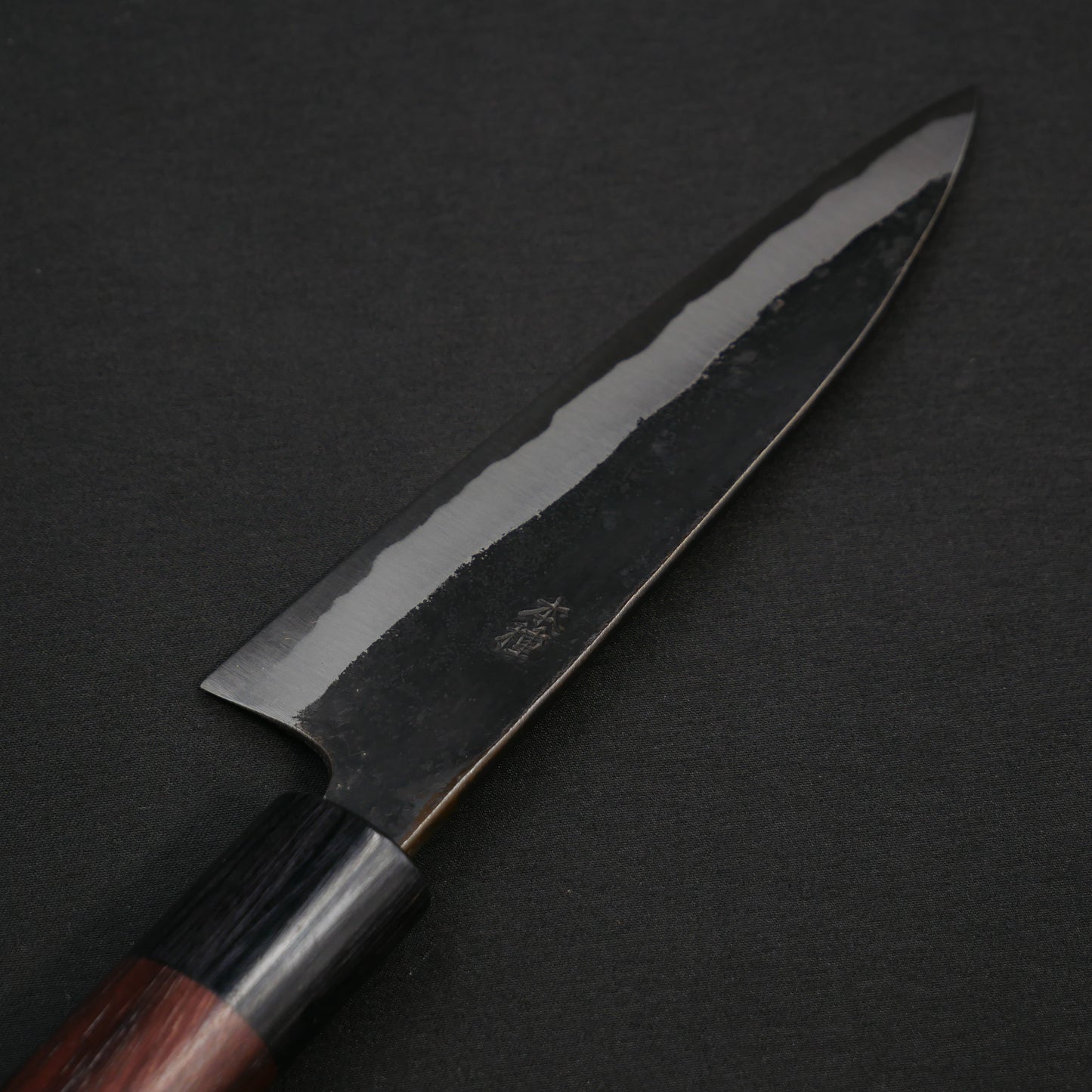 "Tanegashima" Blue#2 Carbon Steel Kurouchi Small Santoku Rosewood Handle