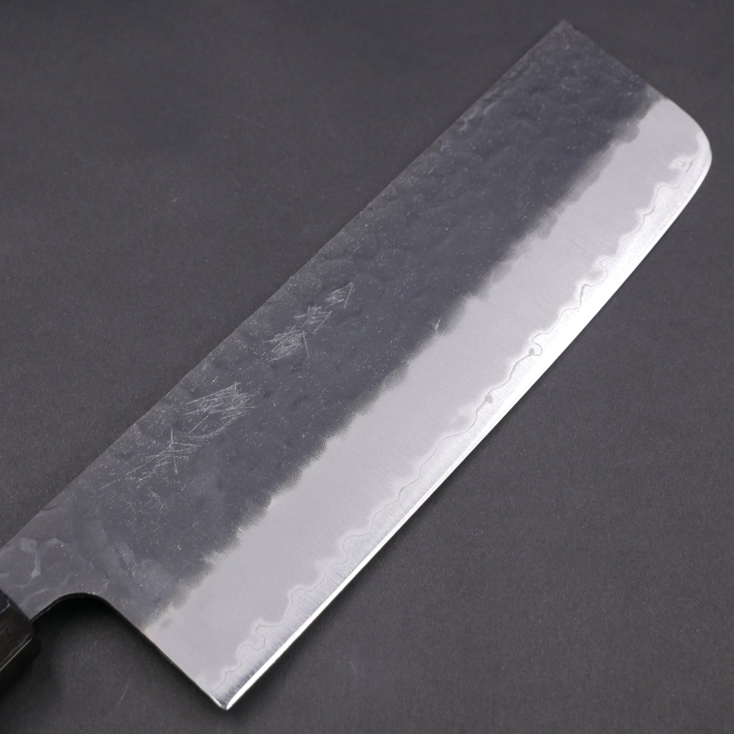BlueSuper Carbon Steel Kurouchi Tsuchime StainlessClad Nakiri Magnolia Octagonal Handle