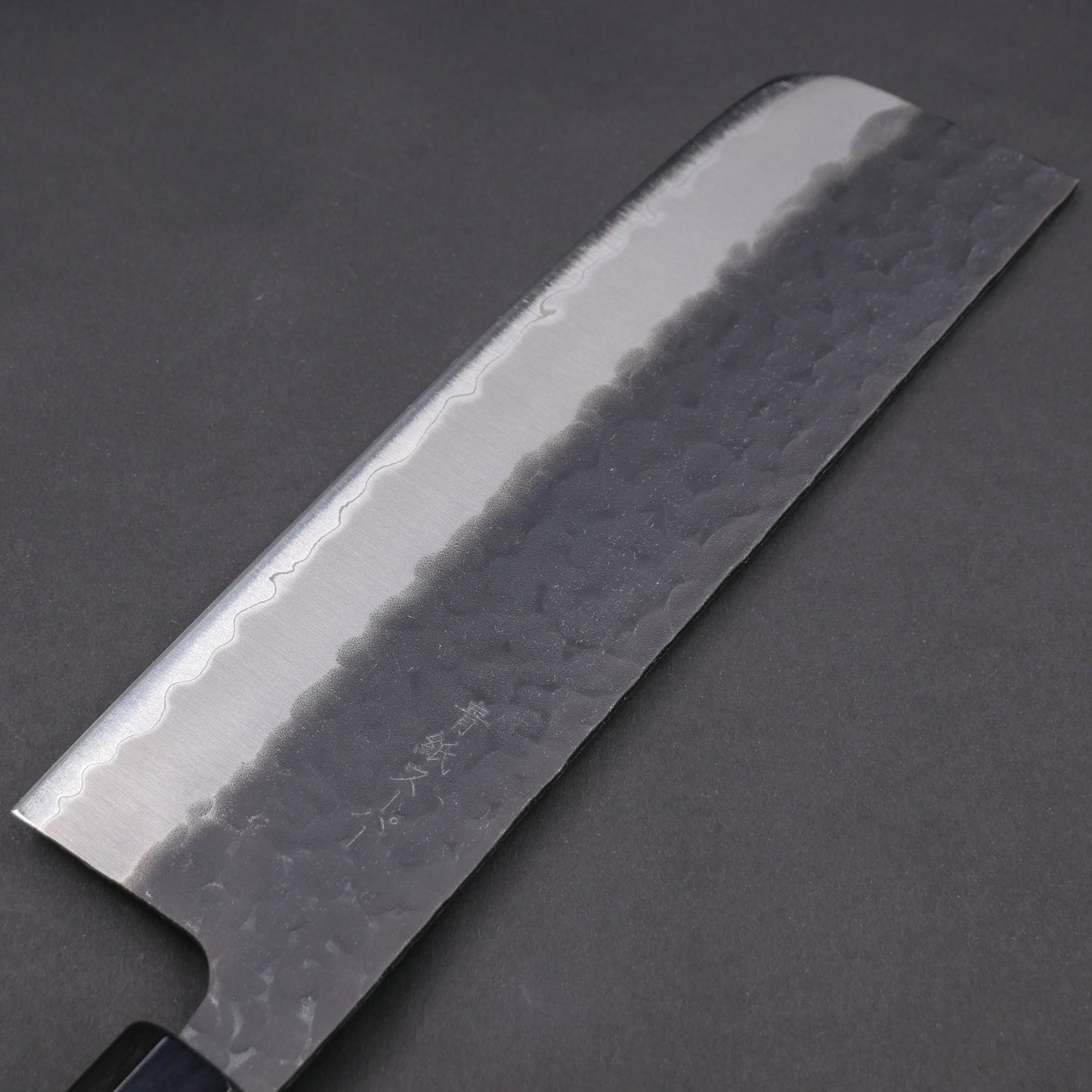 BlueSuper Carbon Steel Kurouchi Tsuchime StainlessClad Nakiri Magnolia Octagonal Handle
